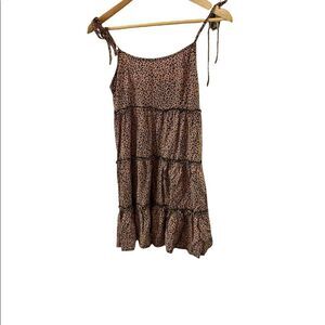 Leopard Print Tie Strap Ruffle Tiered Accordion Back Tunic Tank S